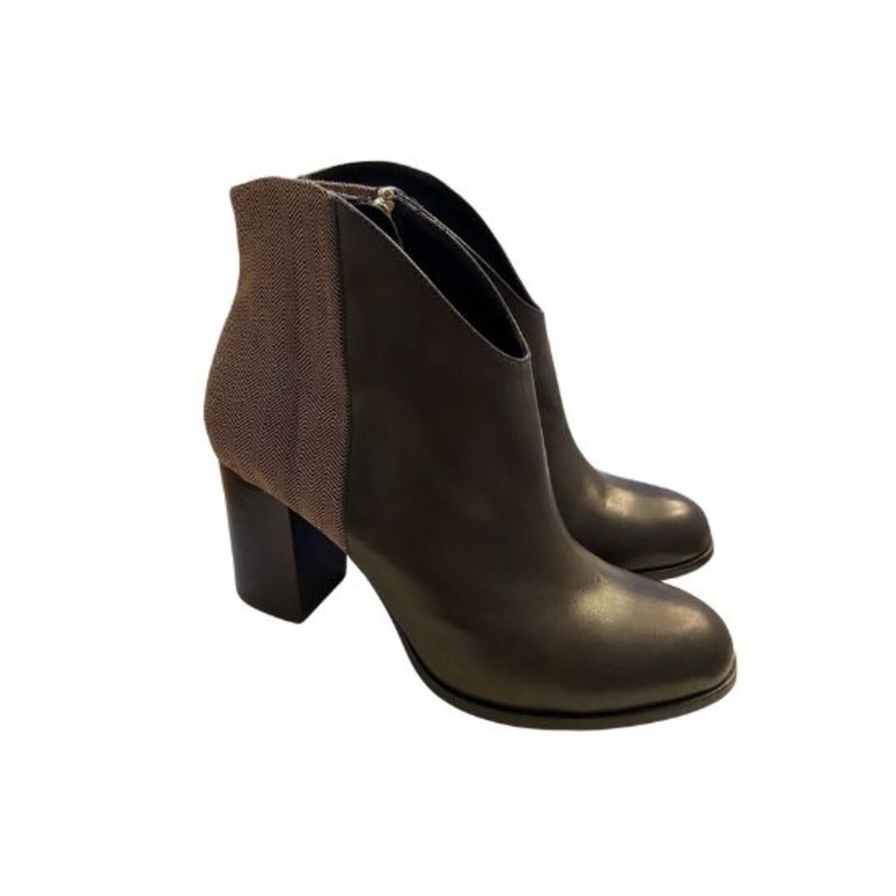 Guilhermina Anthropologie Leather Tweed 8 M Brown Zip Ankle Booties Brazil NEW
